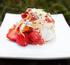 Rhubarb & strawberry pavlova