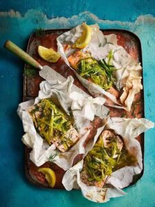 Leek & salmon parcels 