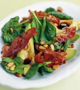 Avocado, pancetta & pine nut salad