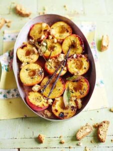 Grilled peaches with brandy & bay leave recipe