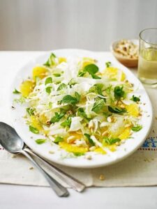 Sliced fennel, orange & almond salad